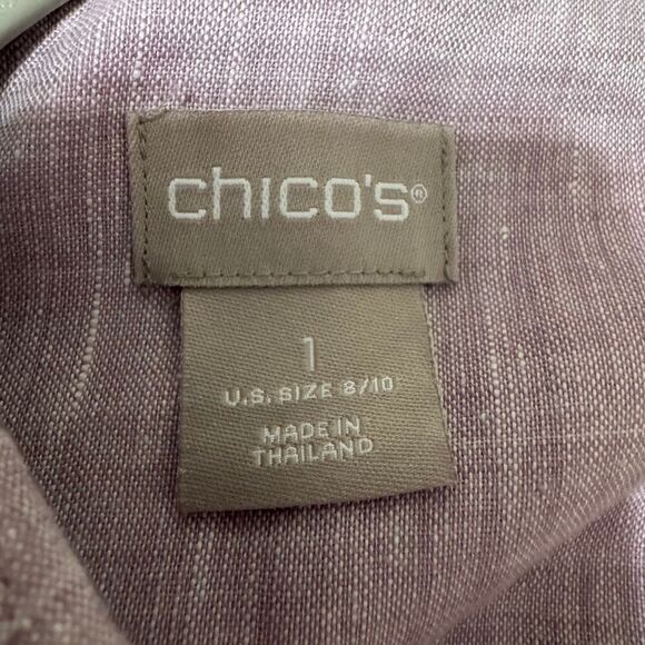 Chico’s no iron 100% linen high low button up shirt purple size 8/10 - Picture 7 of 7
